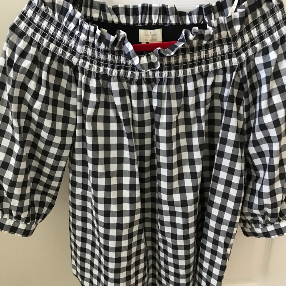Kate Spade black and white checked off the shoulder top